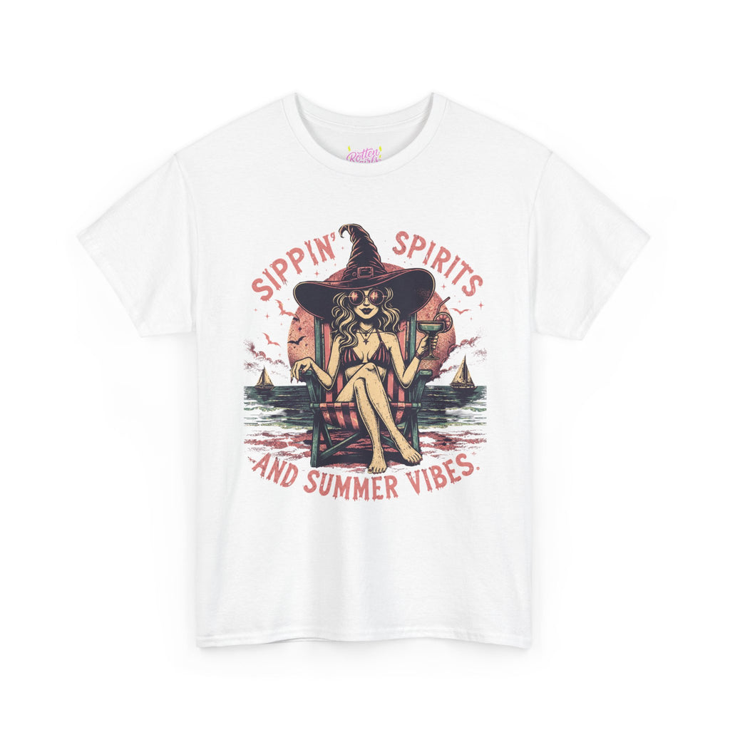 T-Shirt — "Sippin' Spirits and Summer Vibes" Witch Beach Graphic Tee
