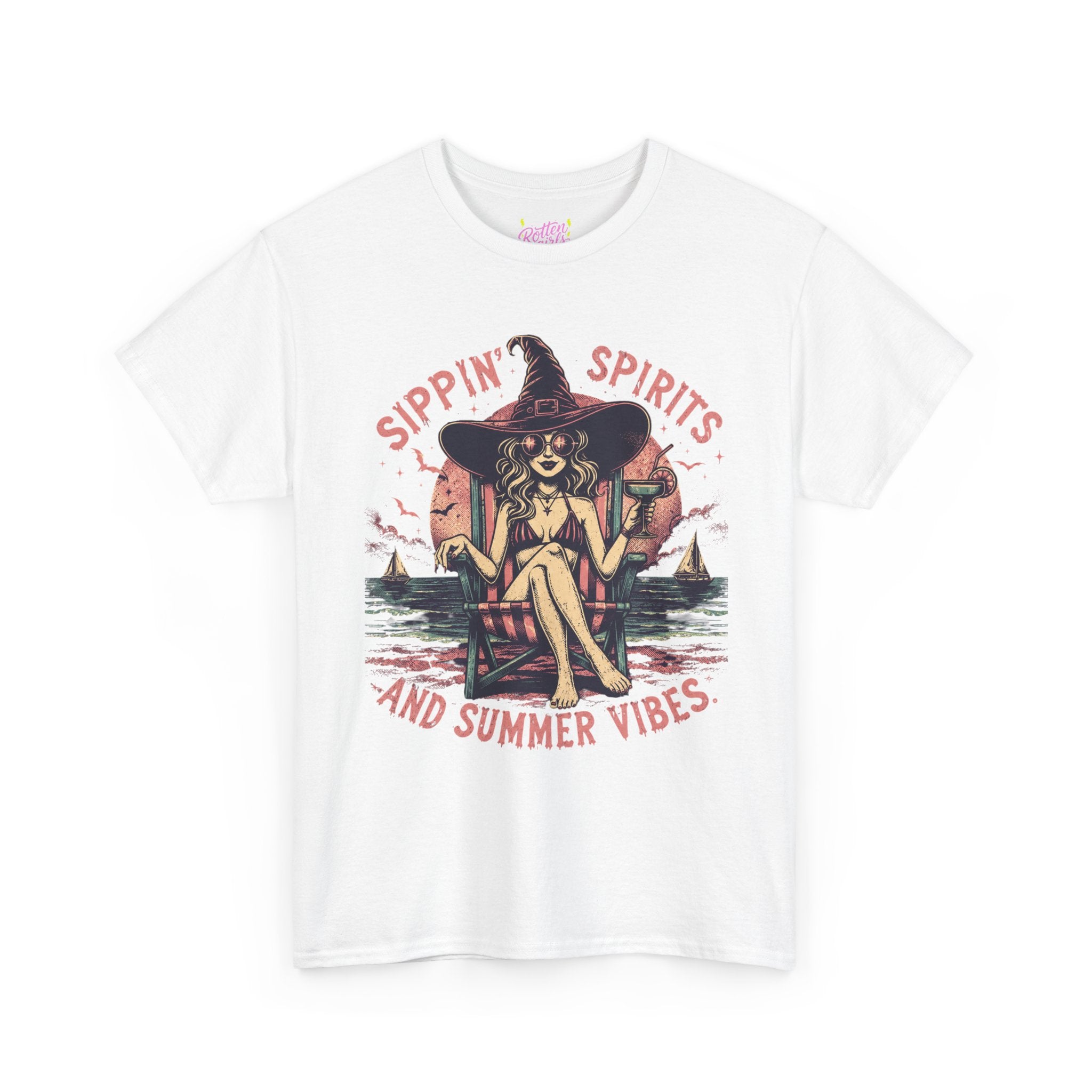 T-Shirt — "Sippin' Spirits and Summer Vibes" Witch Beach Graphic Tee