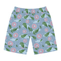 Men's Tropical Fern & Lifesaver Print Board Shorts — Blue Summer Swim Trunks