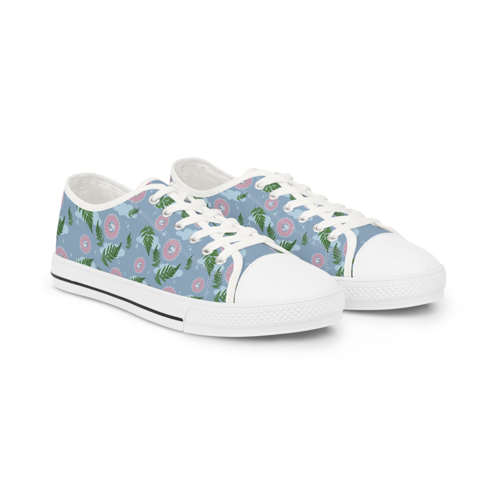 Floral Blue Low Top Sneakers — Men's Casual Garden Print Shoes