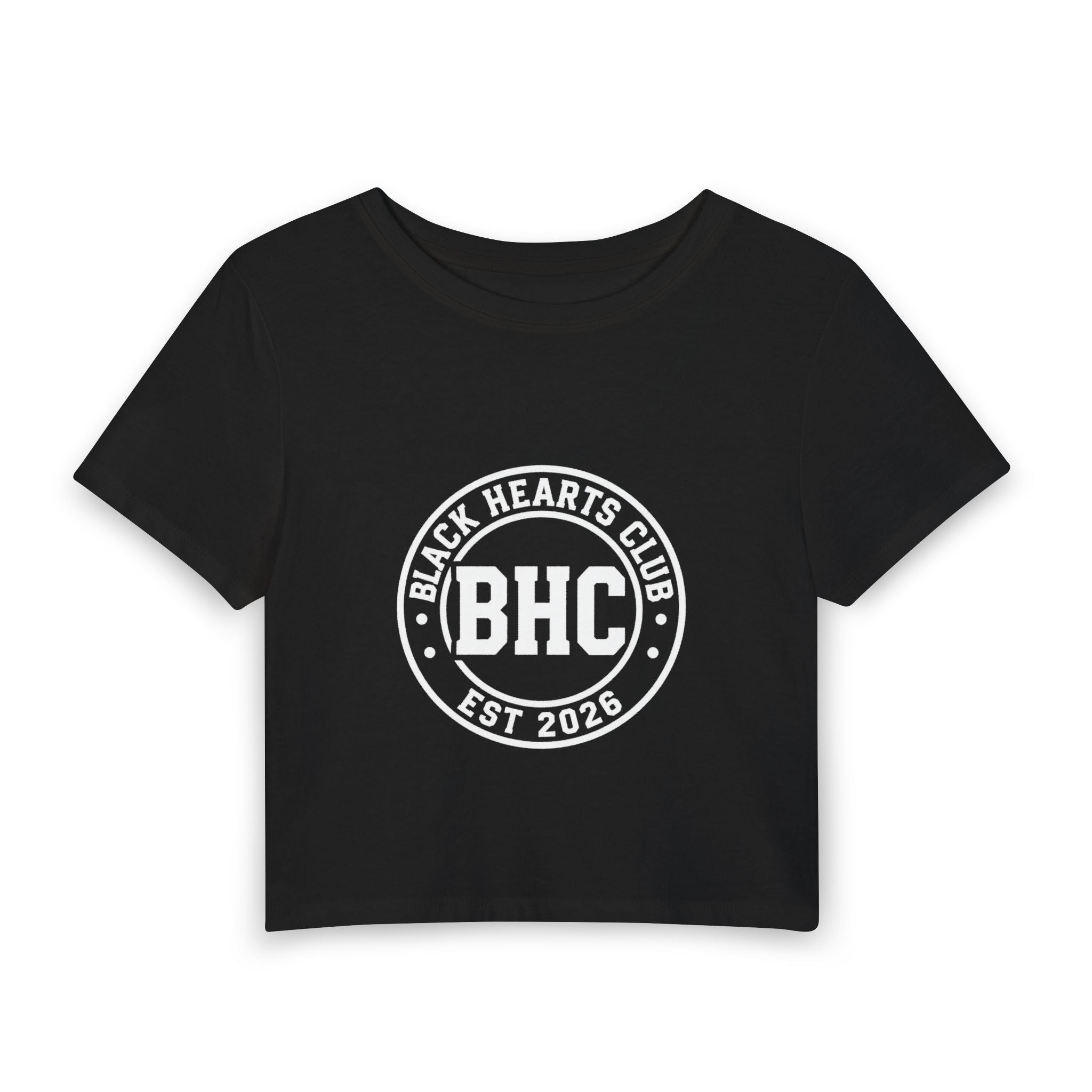 Black Hearts Club BHC Crop Tee — Women's Baby Tee, Est. 2028