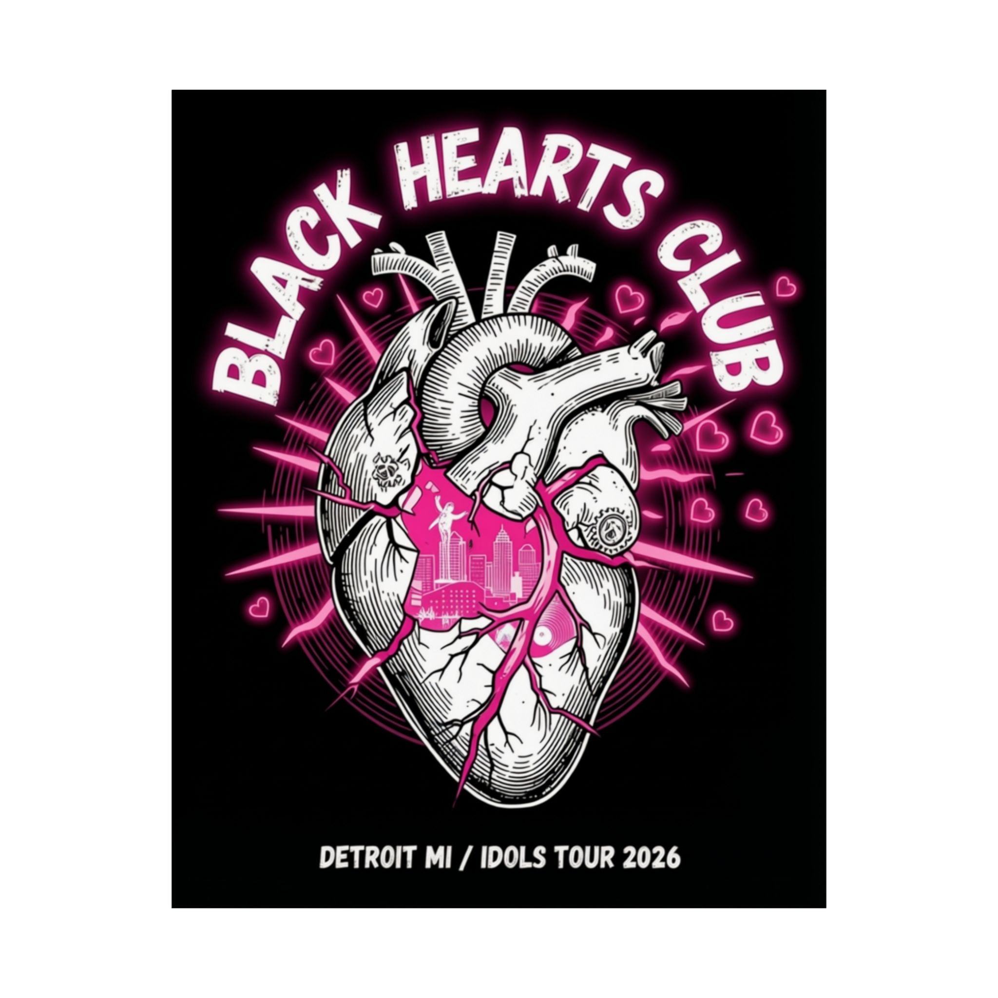 Matte Vertical Poster — "Black Hearts Club" Anatomical Heart Tour Art (Detroit MI / Idols Tour 2026)