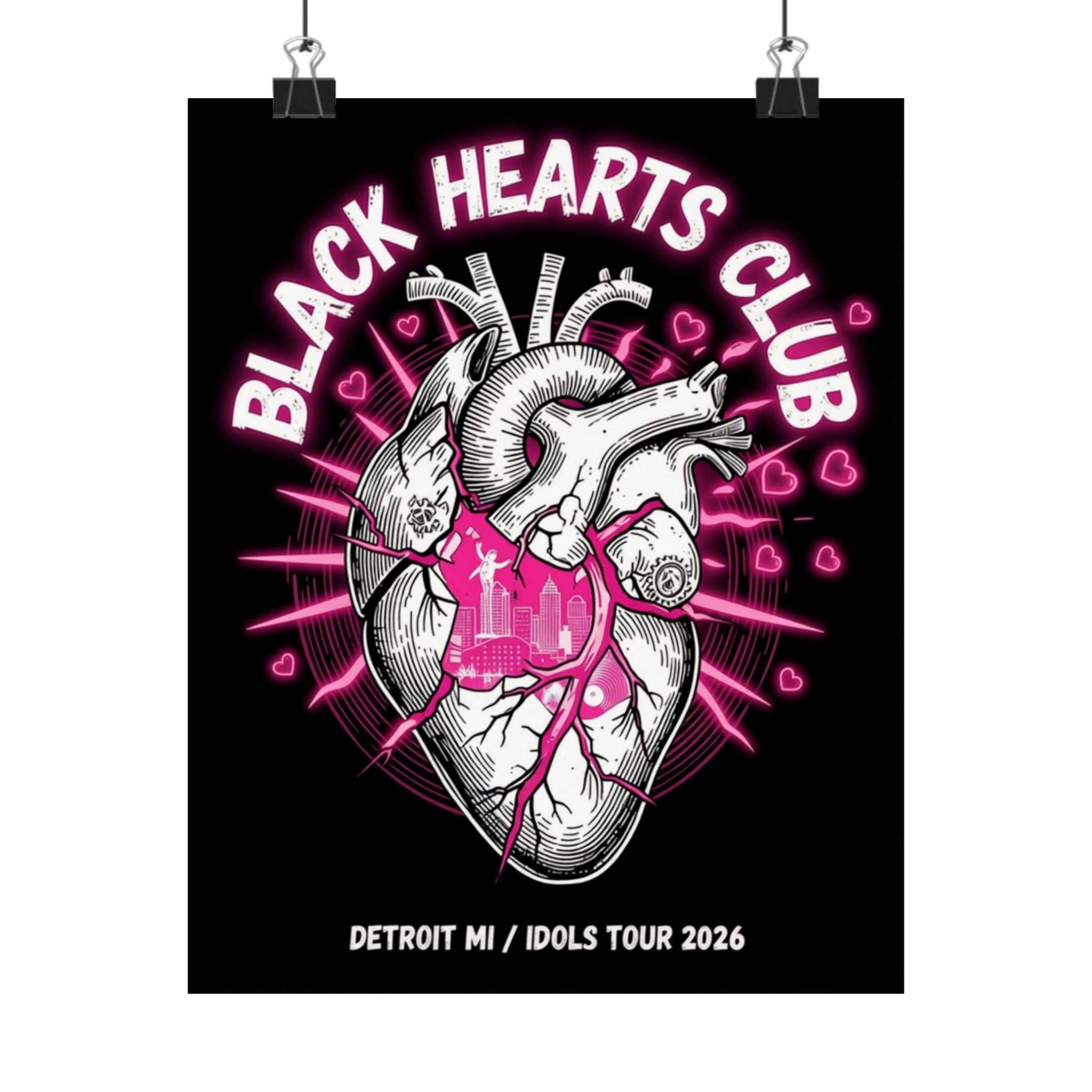 Matte Vertical Poster — "Black Hearts Club" Anatomical Heart Tour Art (Detroit MI / Idols Tour 2026)