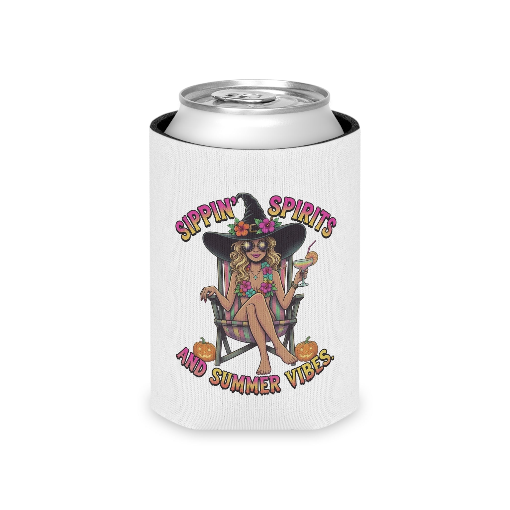 Can Cooler - "Sippin' Spirits and Summer Vibes" Beach Witch Can Cooler